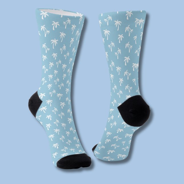 Tropical Palm Tree pattern baby blue Socks (Light blue & white palm tree socks)