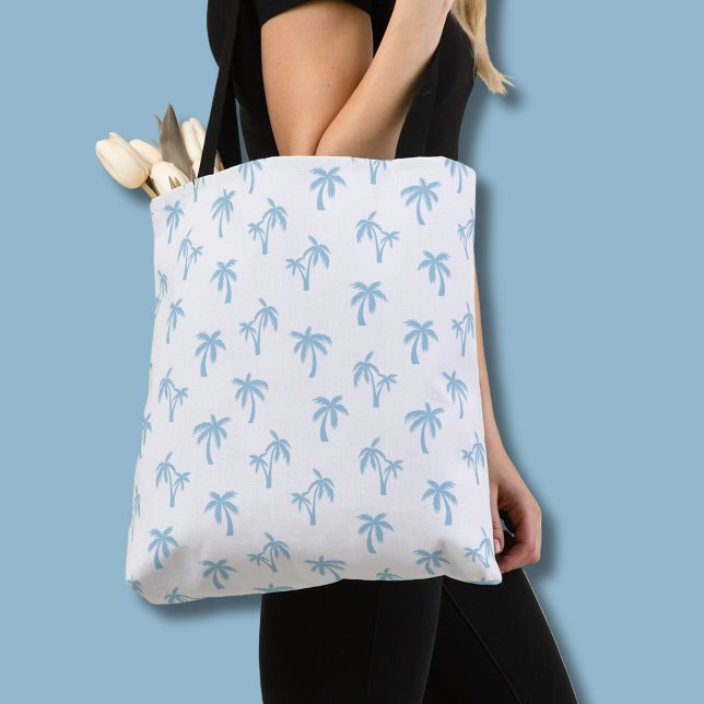 Tropical Palm Tree pattern baby blue Tote Bag (Light blue palm tree tote bag)