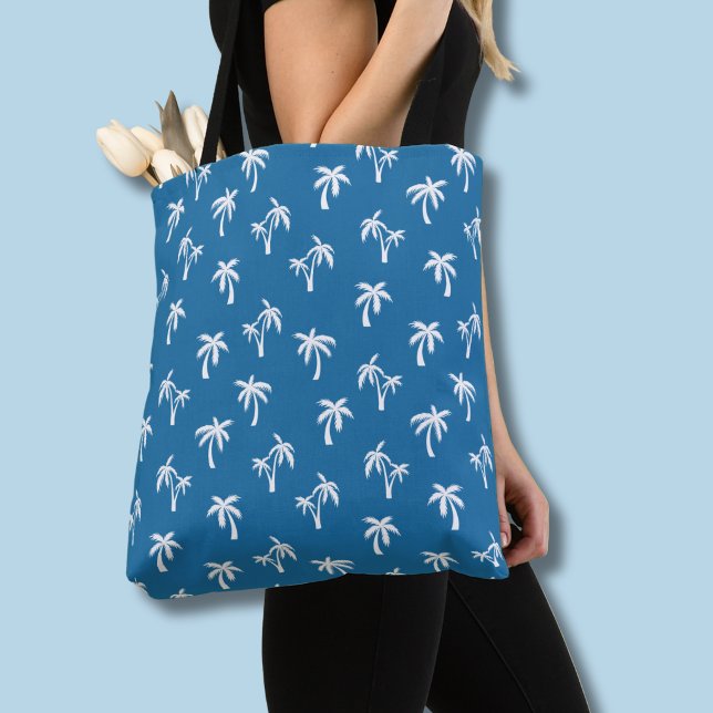 Tropical Palm Tree pattern blue Tote Bag (Preppy palm tree blue tropical tote bag)