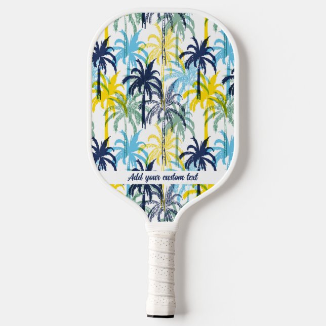 Tropical Palm Tree Pattern Custom Text Name Pickleball Paddle (Back)