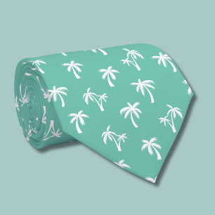 Tropical Palm Tree pattern sea green Tie