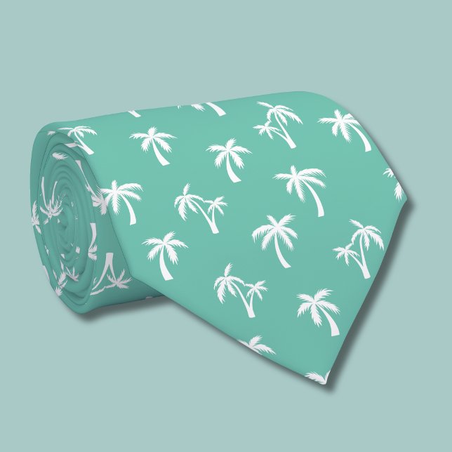Tropical Palm Tree pattern sea green Tie (green and white palm tree tie)