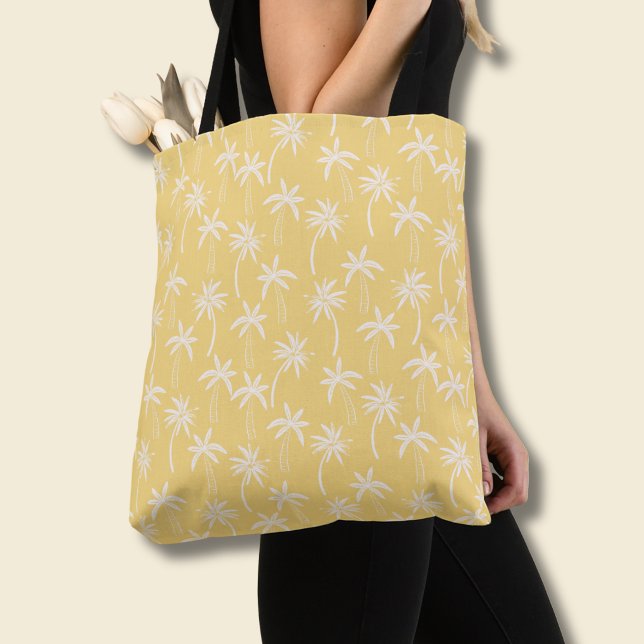 Tropical Palm Tree pattern yellow Tote Bag (Preppy palm tree pattern tote bag)
