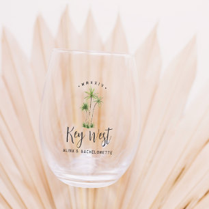 Tropical Palm Tree Personalised Bachelorette Party Stemless Wine Glass