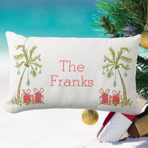 Tropical Palm Tree Personalised Christmas Lumbar Cushion