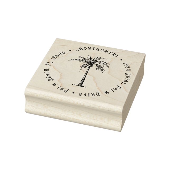 Tropical Palm Tree Personalised Return Address Rubber Stamp (Stamp)