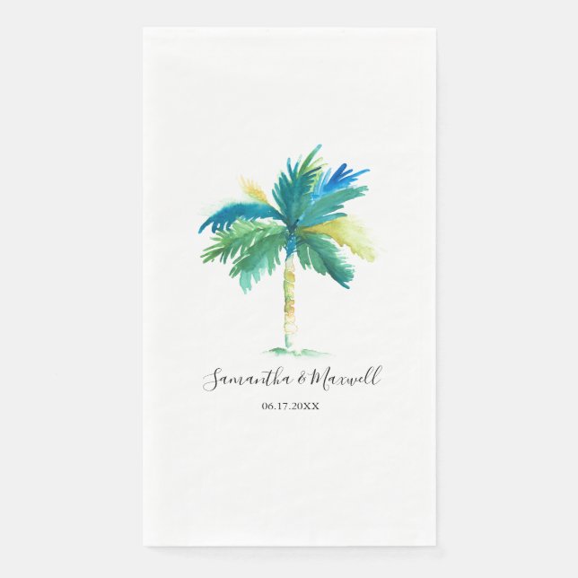Tropical Palm Tree Personalised Wedding Napkin (Front)