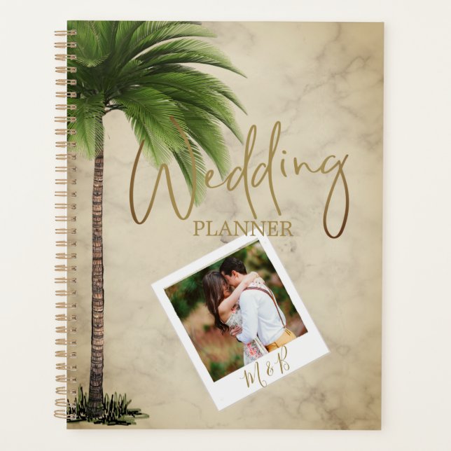 Tropical Palm Tree  Photo Elegant Gold Wedding Planner (Front)