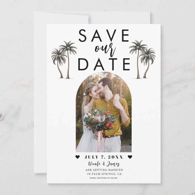 Tropical Palm Tree Photo Wedding Save the Date Invitation (Front)