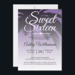Tropical Palm Tree Purple Sweet 16 16th Birthday Invitation<br><div class="desc">A chic modern tropical purple ombre design Sweet 16 birthday invitation with a palm tree background. The bright purple fades onto a white background. The text "Sweet Sixteen" in white is set in modern script. Elegant 16th birthday party invitation for a glamourous Sweet Sixteen, perfect for her, the fashionista who...</div>
