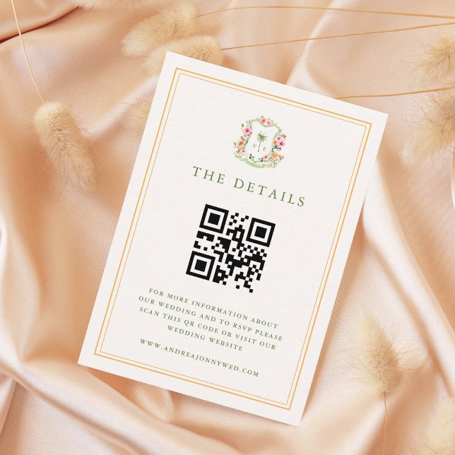 Tropical Palm Tree QR Code Details Beach Wedding Enclosure Card (Creator Uploaded)