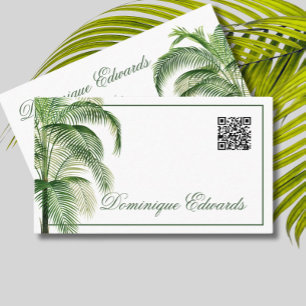 Tropical Palm Tree QR Code Green Professional Business Card