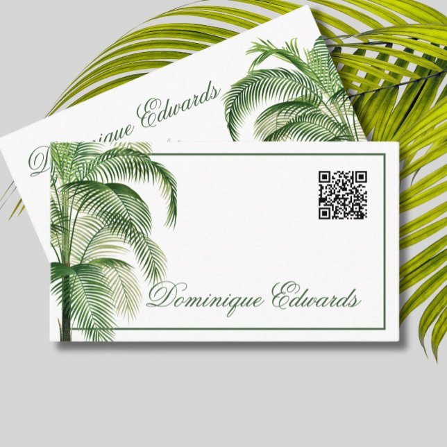 Tropical Palm Tree QR Code Green Professional  Business Card (Creator Uploaded)