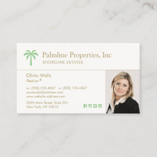 Tropical Palm Tree Real Estate Agent Photo Business Card