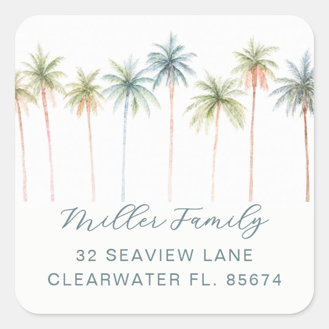 Tropical Palm Tree Return Address Sticker (Front)