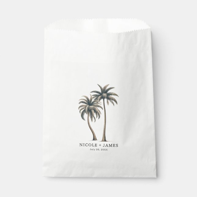 Tropical Palm Tree Rustic Coastal Wedding Favour Bags (Front)