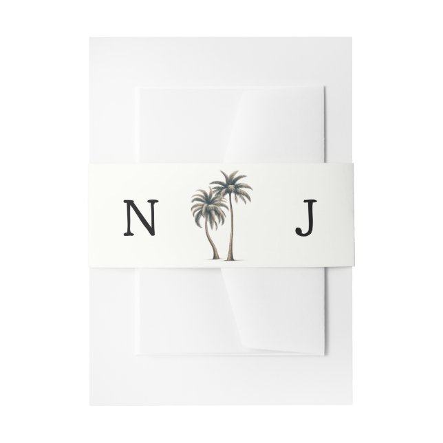 Tropical Palm Tree Rustic Coastal Wedding Invitation Belly Band (Front Example)