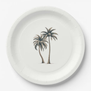 Tropical Palm Tree Rustic Coastal Wedding Paper Plate