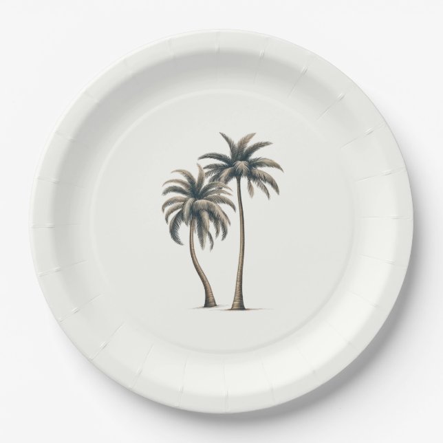 Tropical Palm Tree Rustic Coastal Wedding Paper Plate (Front)