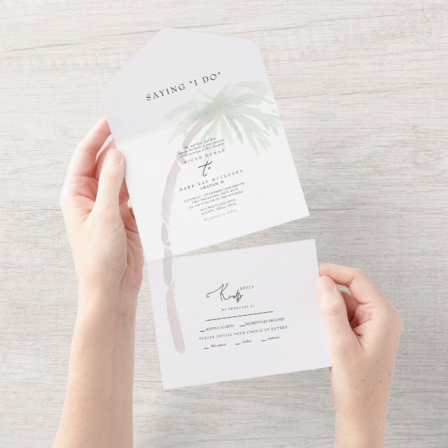 Tropical Palm Tree Saying I Do Wedding All In One Invitation (Tearaway)