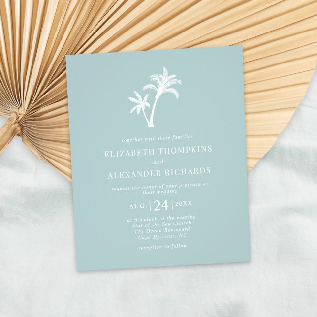 Tropical Palm Tree Sea Glass Minimal Beach Wedding Flyer (Creator Uploaded)