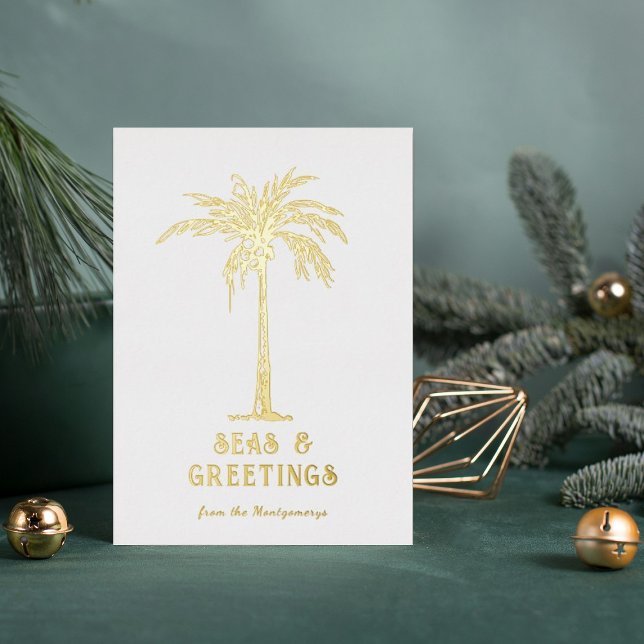 Tropical Palm Tree Seas and Greetings Christmas (Tropical Palm Tree Seas and Greetings Christmas Foil Holiday Card)