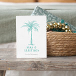 Tropical Palm Tree Seas and Greetings Christmas Holiday Card<br><div class="desc">Send your beachy Christmas greetings this season with this modern teal,  white and grey holiday design featuring elegant typography and a tropical palm tree with the words "Seas & Greetings".</div>