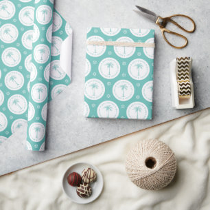 Tropical Palm Tree Seas and Greetings Christmas Wrapping Paper