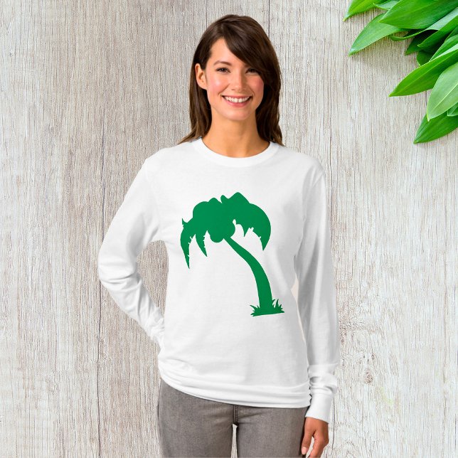 Tropical Palm Tree Silhouette Green Island Beach  T-Shirt (Creator Uploaded)