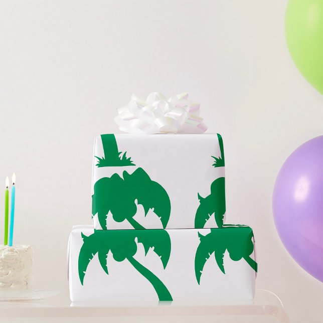 Tropical Palm Tree Silhouette Green Island Beach  Wrapping Paper (Creator Uploaded)