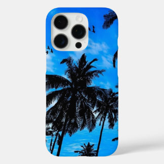 Tropical Palm Tree Silhouette Summer Blue iPhone 16 Pro Case