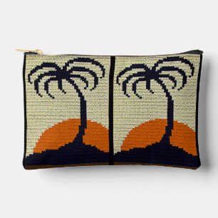 Tropical Palm Tree Sunset Artisan Crochet Print Accessory Pouch