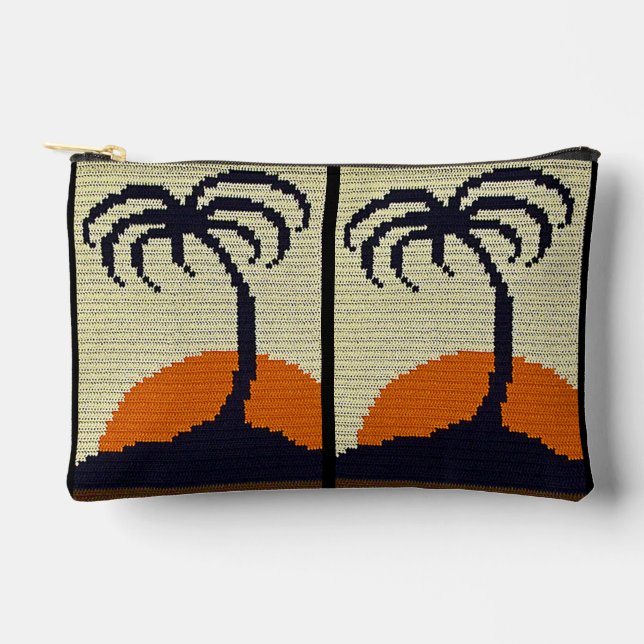 Tropical Palm Tree Sunset Artisan Crochet Print    Accessory Pouch (Front)