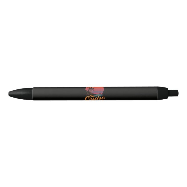 Tropical Palm Tree Sunset Cruise Vacation Black Ink Pen (Front)