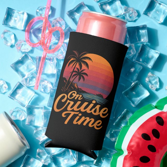 Tropical Palm Tree Sunset Cruise Vacation Seltzer Can Cooler (In Situ Summer)