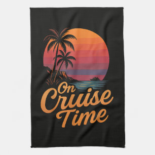 Tropical Palm Tree Sunset Cruise Vacation Tea Towel