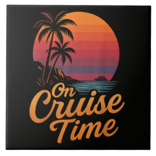 Tropical Palm Tree Sunset Cruise Vacation Tile