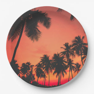 Tropical Palm Tree Sunset Paper Plate