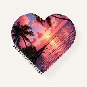 Tropical Palm Tree Sunset Pink Ocean Beach Notebook
