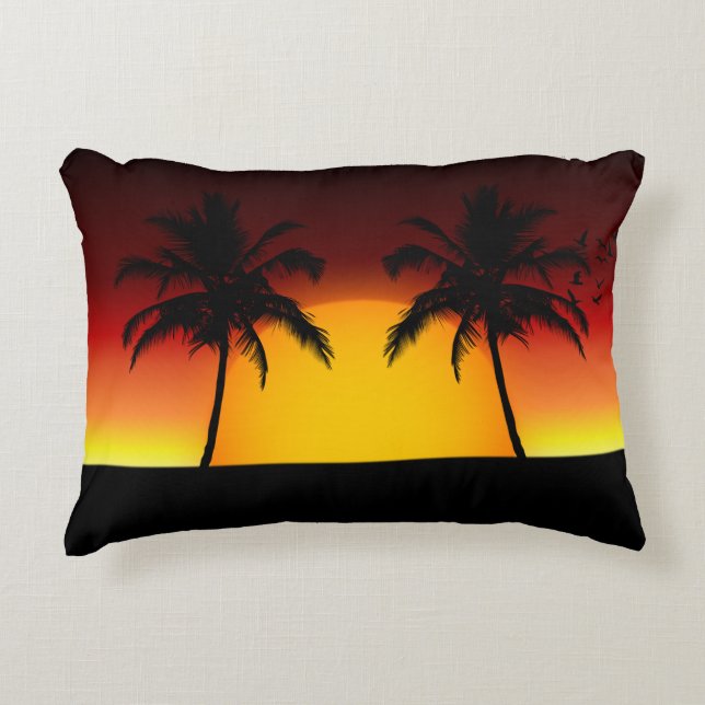 Tropical Palm Tree Sunset Silhouette Decorative Cushion (Front)