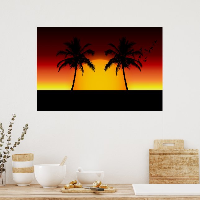 Tropical Palm Tree Sunset Silhouette Poster (Kitchen)