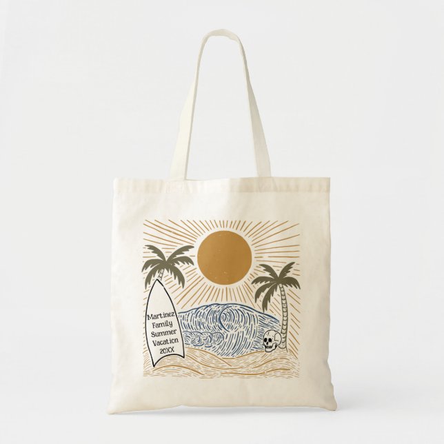 tropical palm tree sunset summer vacation beach tote bag (Front)