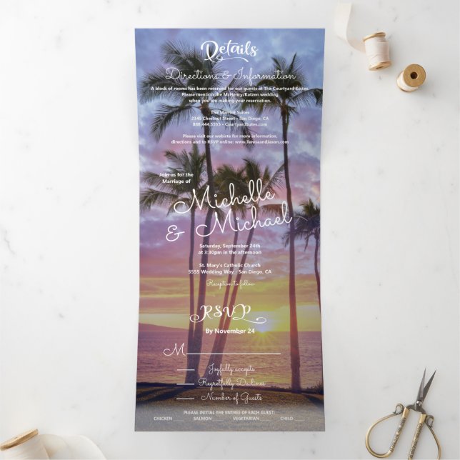 Tropical Palm Tree Sunset Tri-Fold Invitation (Inside)