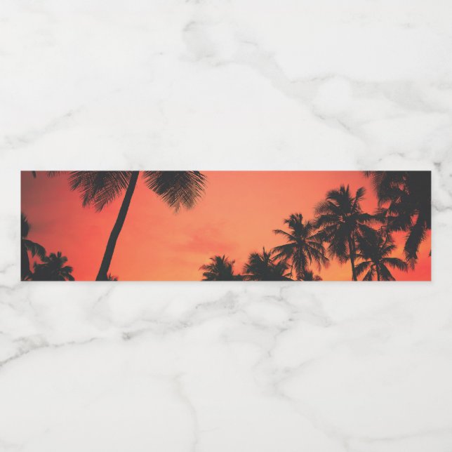 Tropical Palm Tree Sunset Water Bottle Label (Single Label)