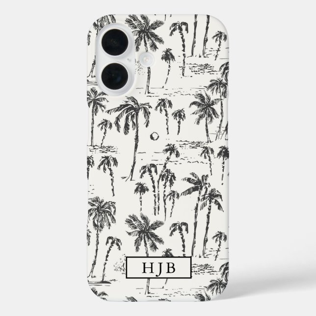 Tropical Palm Tree Toile Sketch Monogram Case-Mate iPhone Case (Back)