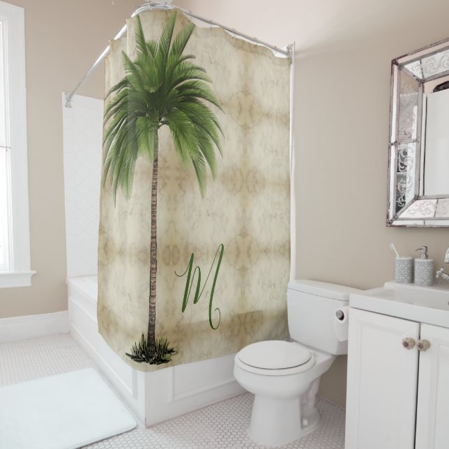Tropical  Palm Tree Vintage Elegant Shower Curtain (In Situ)