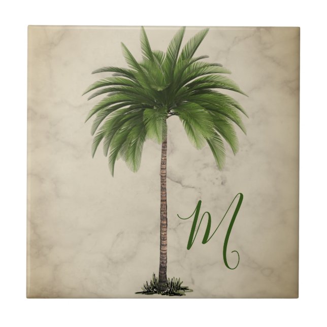 Tropical  Palm Tree Vintage Elegant Tile (Front)