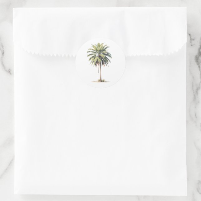 Tropical Palm Tree Watercolor Classic Round Sticker (Bag)