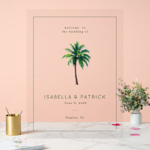Tropical Palm Tree Wedding Invitation Acrylic Sign