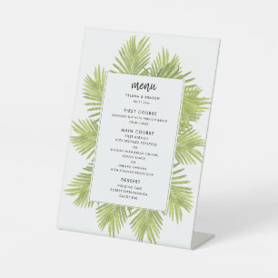 Tropical palm tree wedding menu pedestal sign